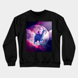 Outer Space Galaxy Kitty Cat Riding On Llama Crewneck Sweatshirt